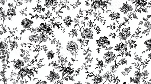 Toile De Jouy vintage floral pattern featuring delicate florals wildflowers and romantic motifs