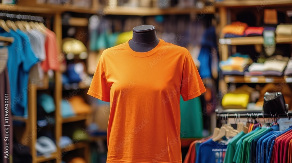 Fototapeta premium Orange T-Shirt on a Mannequin in a Clothing Store