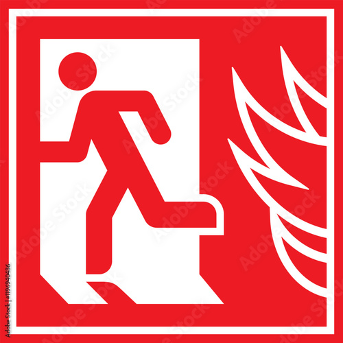 Running man and exit door sign. Emergency exit. Escape help evacuation icon. Firealarm concept