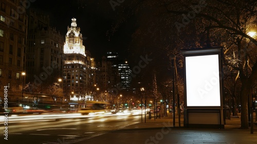 Blank Billboard at Night in City