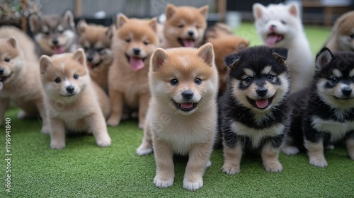 A heartwarming gathering of adorable puppies, radiating joy and cuteness. photo