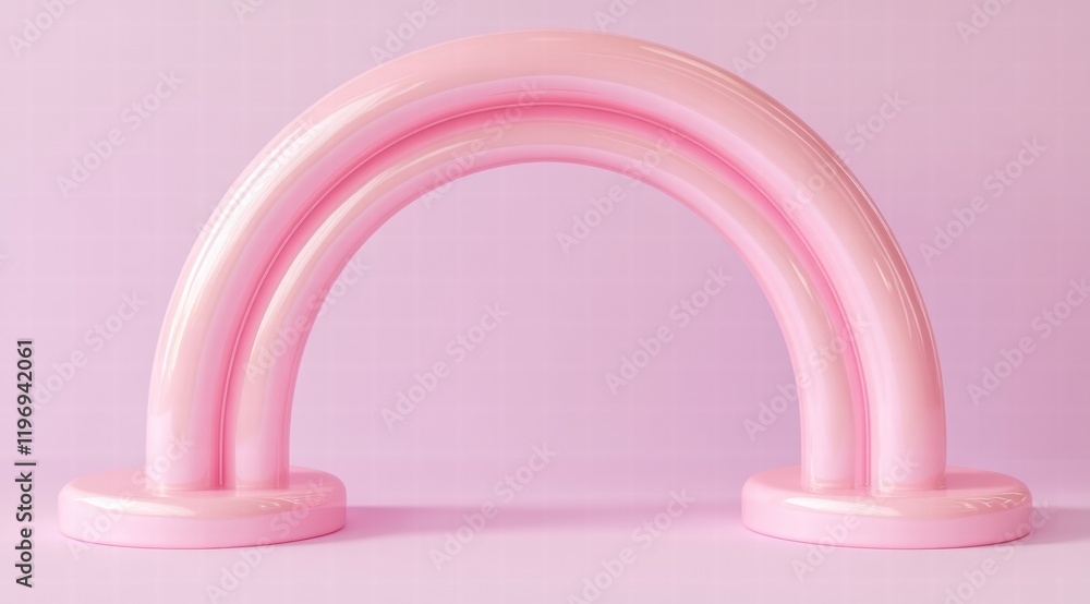 3D render of a simple, minimal pink podium in the shape of an arch on a pastel background 3D render of a simple, minimal pink podium in the shape of an arch on a pastel background