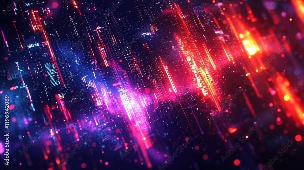 Obraz premium Abstract red blue light streaks background, digital art, technology concept
