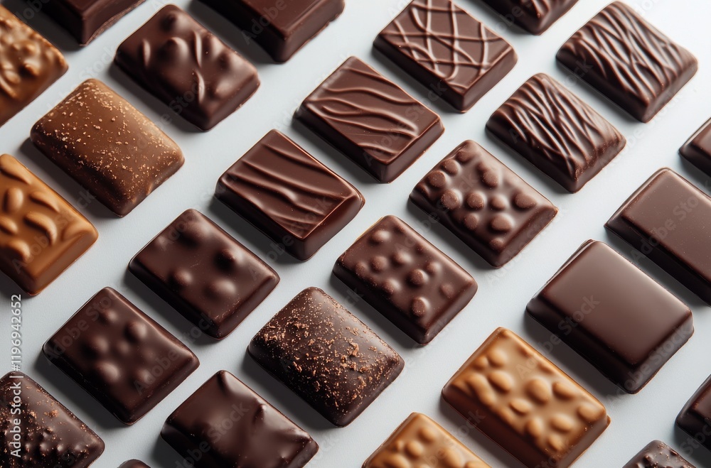 Assorted Chocolate Confectionery on a Light Surface Presenting Tempting Details and Textures for Sweet Treat Enthusiasts and Dessert Lovers Assorted Chocolate Confectionery on a Light Surface Presenting Tempting Details and Textures for Sweet Treat Enthusiasts and Dessert Lovers