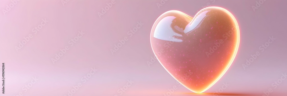 Fototapeta premium Floating soft pink heart with glowing edges, isolated on a soft pink background.