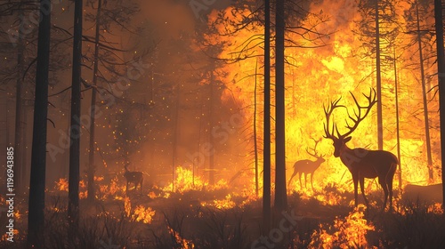 Wildlife struggles amidst devastating forest fire national park nature photography fiery environment dramatic viewpoint survival concept photo