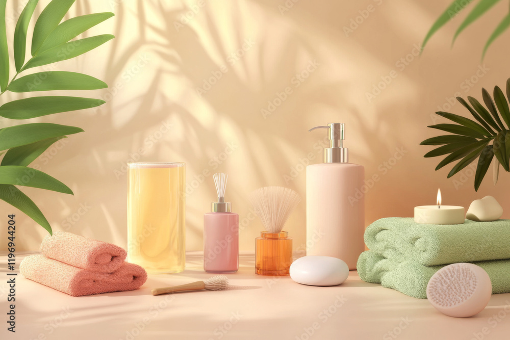 composition with spa supplies on beige table composition with spa supplies on beige table