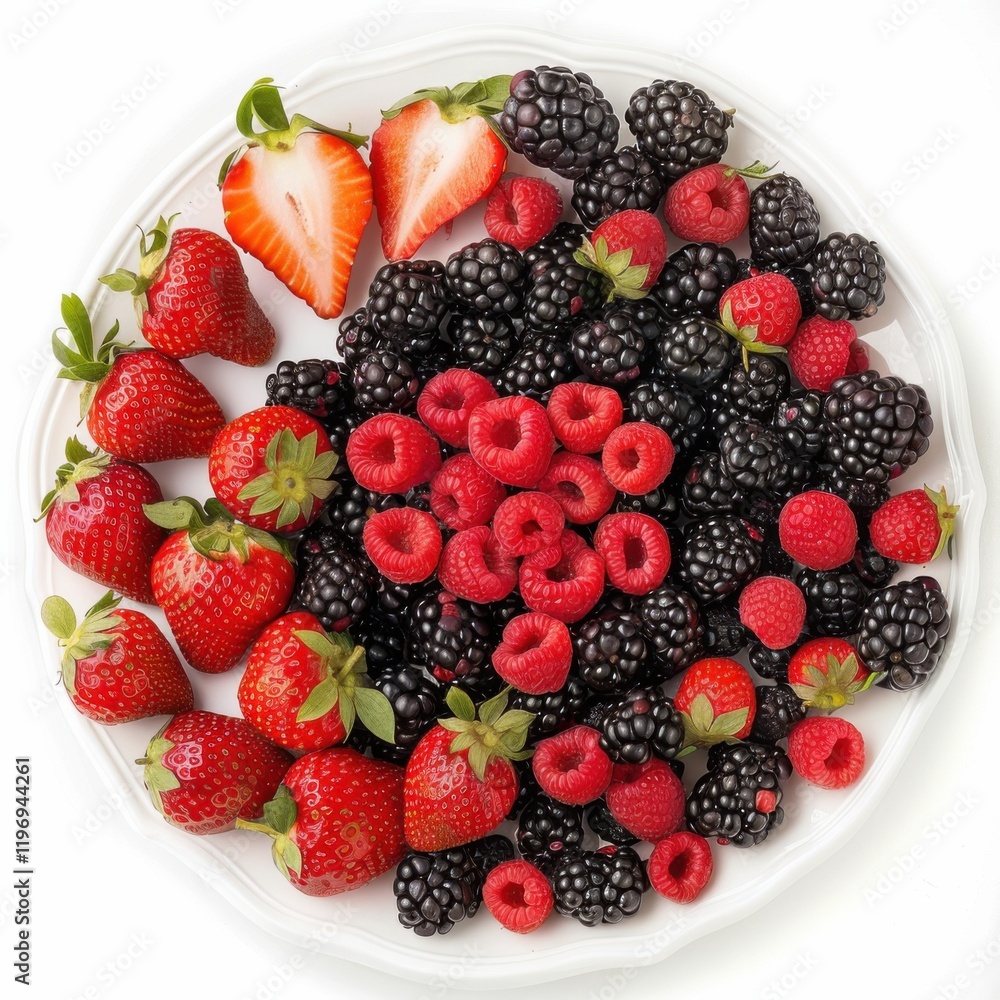 Obraz premium A platter of assorted fresh berries including strawberries, blackberries, and blueberries
