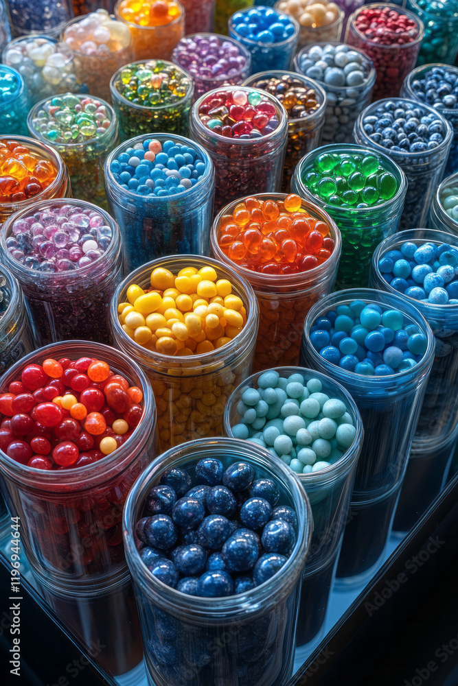 custom made wallpaper toronto digitalA vibrant display of colorful marbles in clear glass containers, each marble perfectly sorted by size and color,