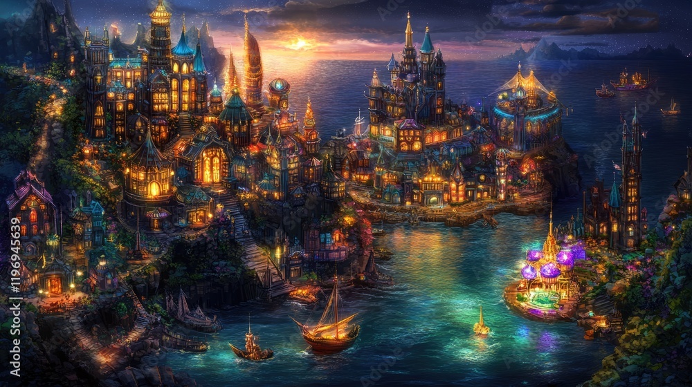 Fototapeta premium A glowing Earth with vibrant city lights and sunlight illuminating the oceans.