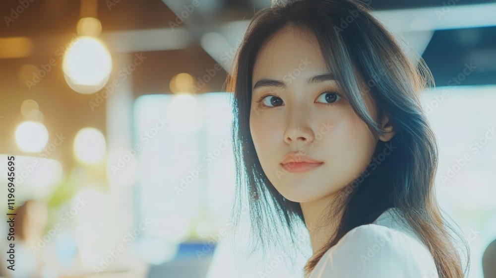 Asian woman working laptop at office, Generative AI Asian woman working laptop at office, Generative AI