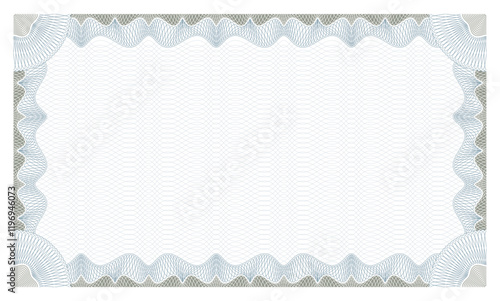 Diploma certificate. Guilloche frame for gift voucher certificate, coupon and cheque, banknote. Security paper with guilloche pattern. Blank diploma template with editable stroke vector
