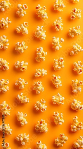 A Delightful Display of Golden Popcorn Kernels on a Vibrant Orange Background photo