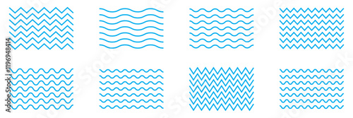 Wave line and wavy zigzag lines. Blue underlines wavy curve zig zag line pattern in abstract style. Geometric decoration element. Vector illustration.