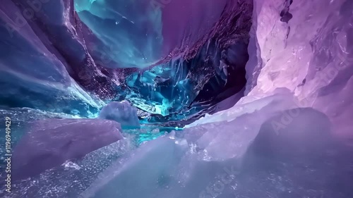 Wallpaper Mural Journey Through a Glowing Ice Cave: A Surreal Dreamscape of Turquoise and Purple Torontodigital.ca