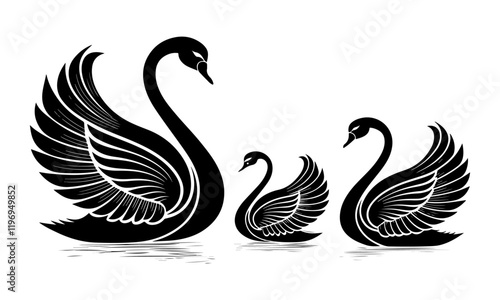 set of swan silhouettes vector