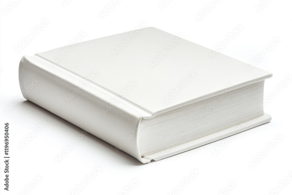 A white book sits atop a table, ready to be read or studied A white book sits atop a table, ready to be read or studied