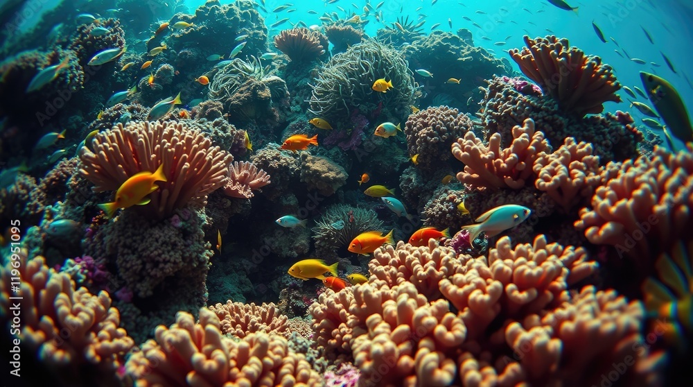 underwater scene, vibrant coral reef teeming with exotic fish, bright saturated colors, energetic movement underwater scene, vibrant coral reef teeming with exotic fish, bright saturated colors, energetic movement