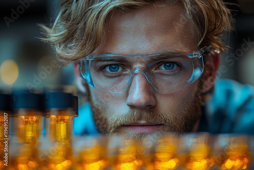 A biochemist studying the structure and function of enzymes, exploring how they catalyze specific biochemical reactions with high efficiency, photo