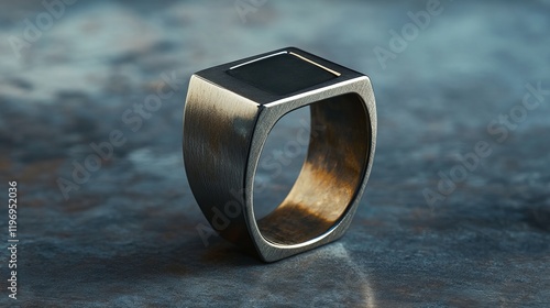 A bold and stylish metal ring, embodying heavy metal aesthetics, is worn as a striking rock-style accessory photo