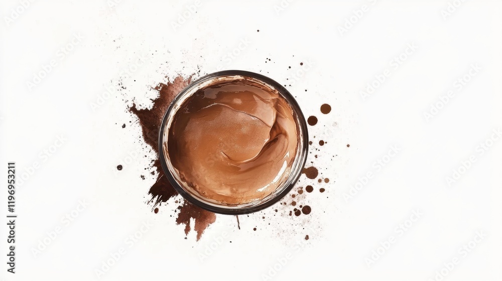Fototapeta premium Chocolate spread artful composition with splatter on white background for culinary design