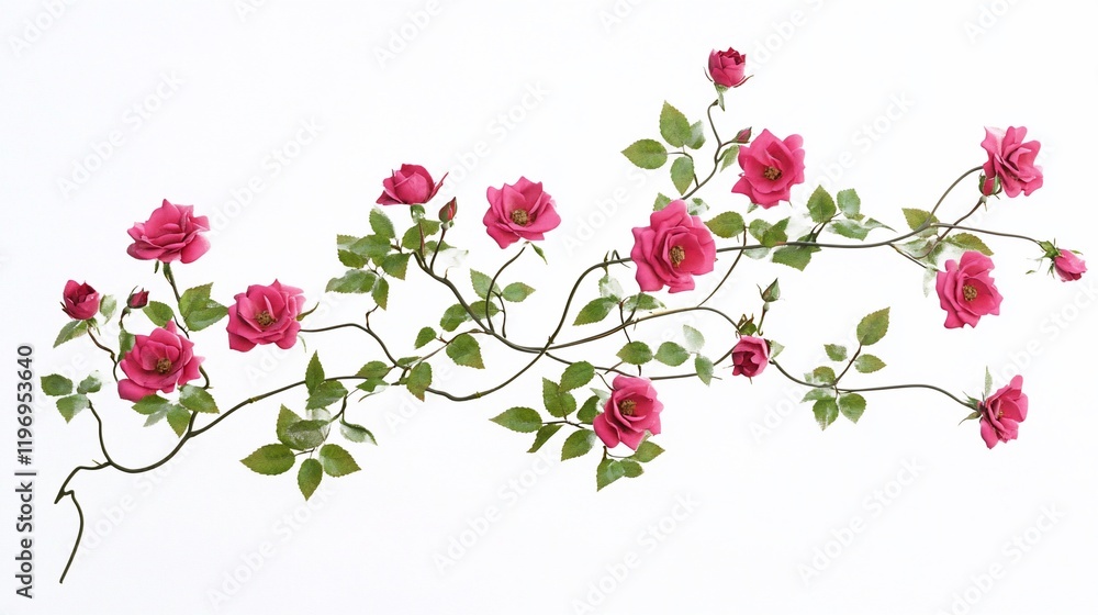 custom made wallpaper toronto digitalPink rose vine isolated on white background.