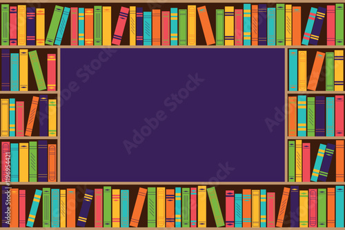 Bookshelf with books.  Vector template with copy space for banners, advertising, shops, libraries, schools, universities, educational courses.