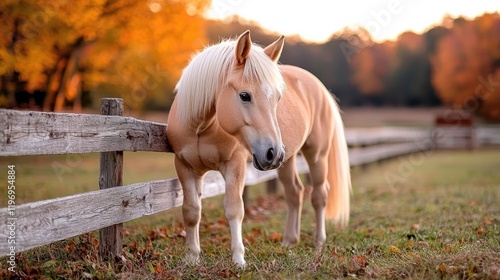 Palomino horse autumn pasture sunset photo