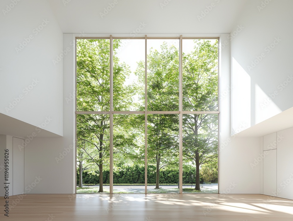 Obraz premium Nature-inspired living room design modern house interior bright environment minimalist viewpoint