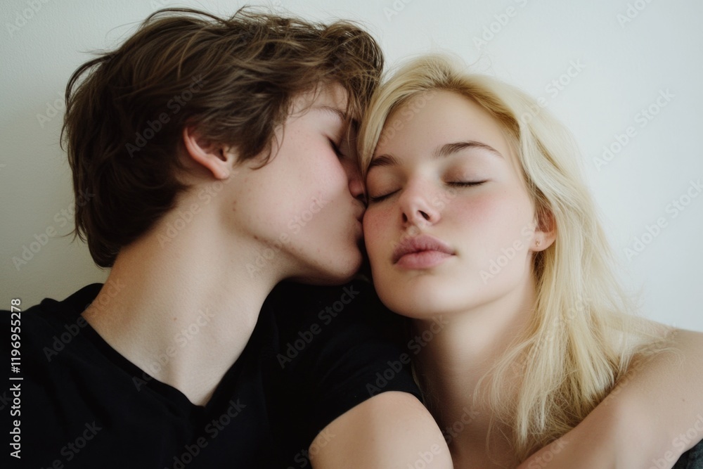 Two people sharing a romantic moment, embracing each other with affection Two people sharing a romantic moment, embracing each other with affection