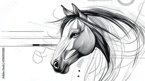 National Horse Protection Day Abstract monochromatic horse head illustration with dynamic lines and fluid motion photo