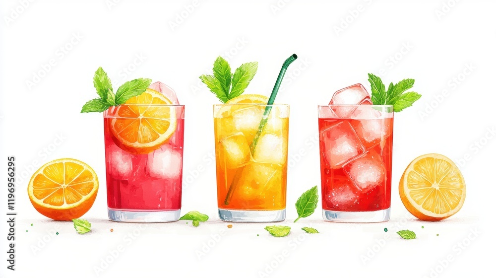 Refreshing summer cocktails with citrus and mint garnish Refreshing summer cocktails with citrus and mint garnish