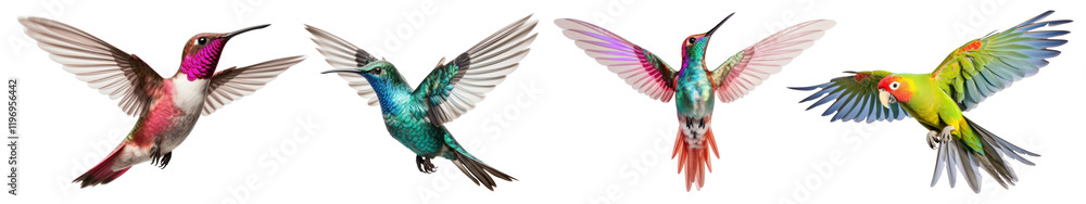 Obraz premium Flying bird animal png cut out element set, transparent background