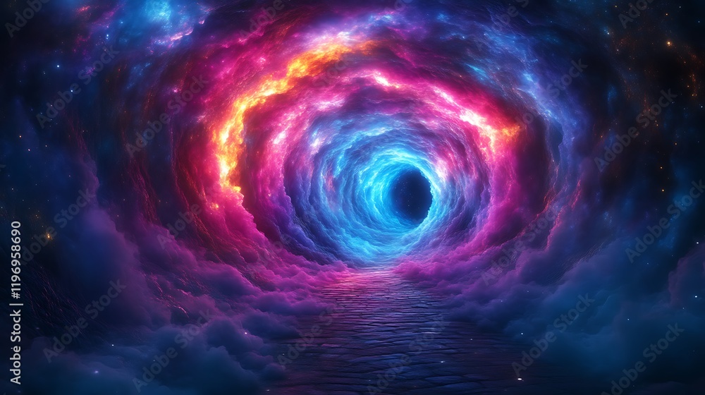 A Cosmic Portal Through Vibrant Nebula Clouds A Cosmic Portal Through Vibrant Nebula Clouds