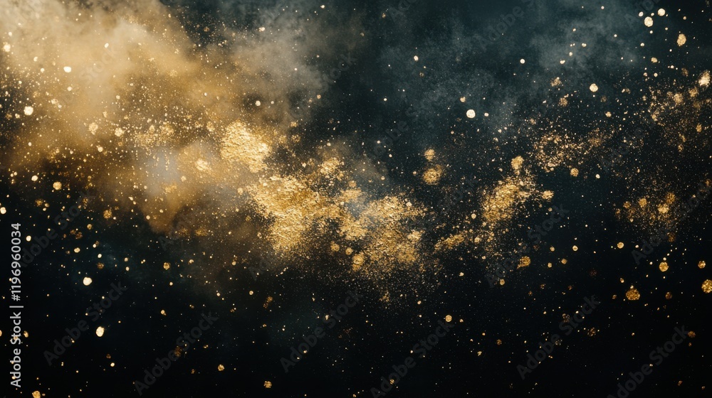 Abstract splashes of gold and white paint on a matte black canvas, Abstract splashes of gold and white paint on a matte black canvas,
