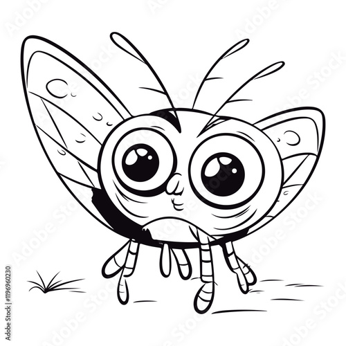 Coloring Page Of cartoon cute hawk moth kawai Coloring Book for kids.