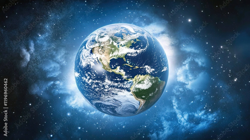 Cinematic Shot of Planet Earth from Space with a Starry Galaxy Background Cinematic Shot of Planet Earth from Space with a Starry Galaxy Background