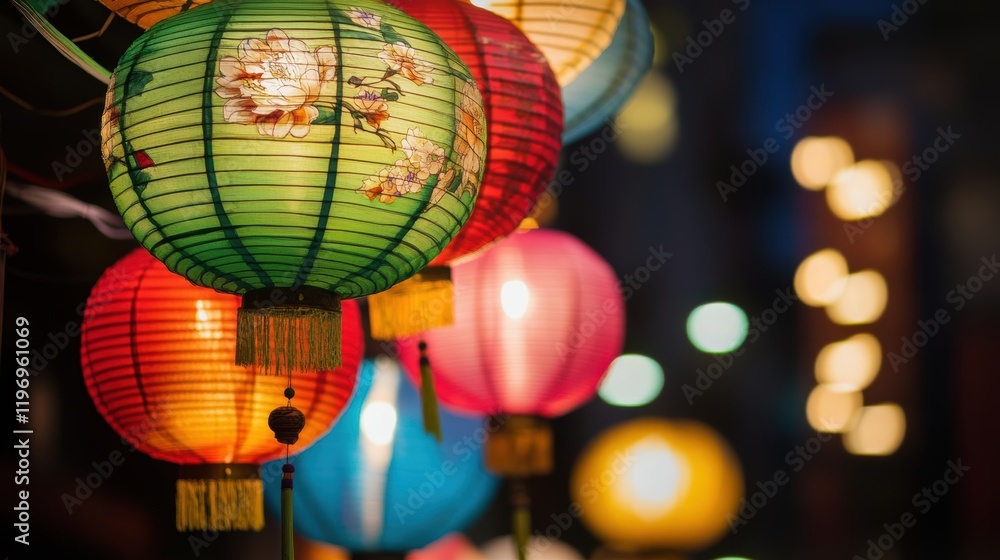 Fototapeta premium Colorful lighted lanterns during the Lantern Festival to celebrate Chinese New Year
