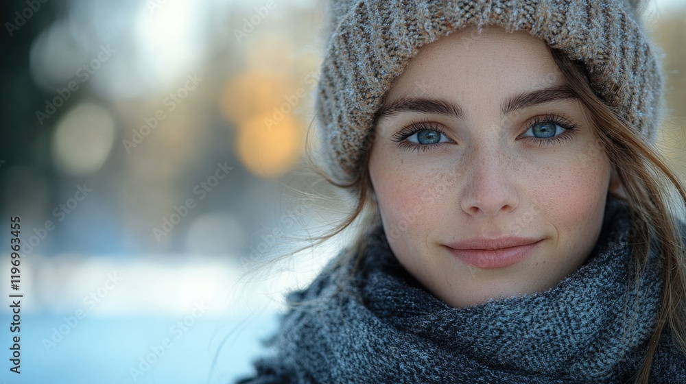 Close-up portrait of a person wearing a hat and scarf, suitable for various uses such as fashion or travel images Close-up portrait of a person wearing a hat and scarf, suitable for various uses such as fashion or travel images