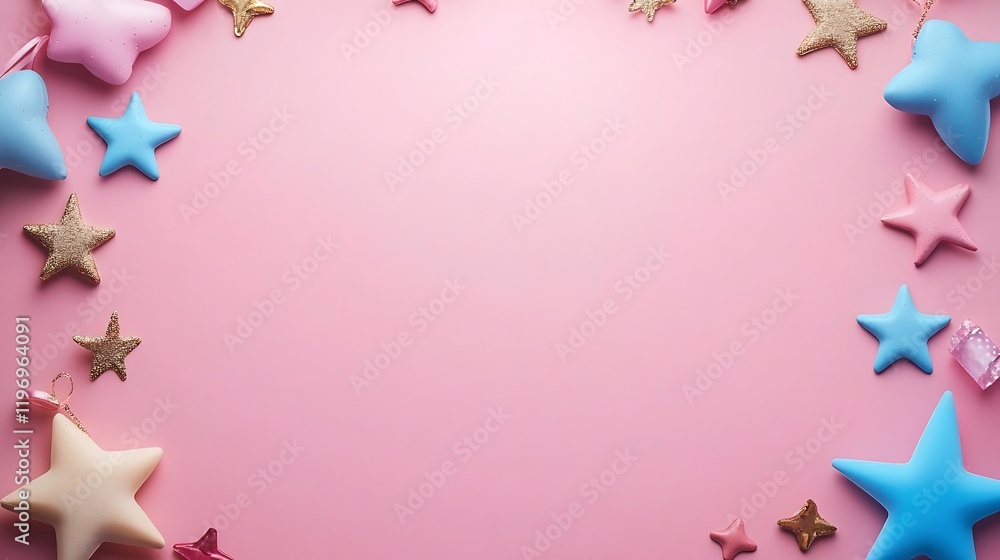 Pastel Stars Frame Pink Background Design Pastel Stars Frame Pink Background Design