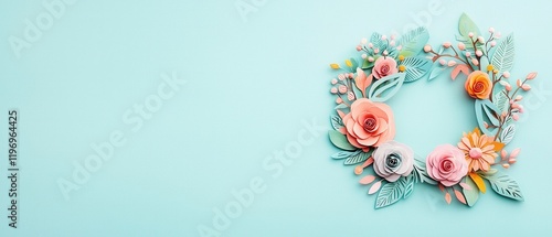 Colorful Paper Cut Floral Wreath Design for Valentine’s Day Card