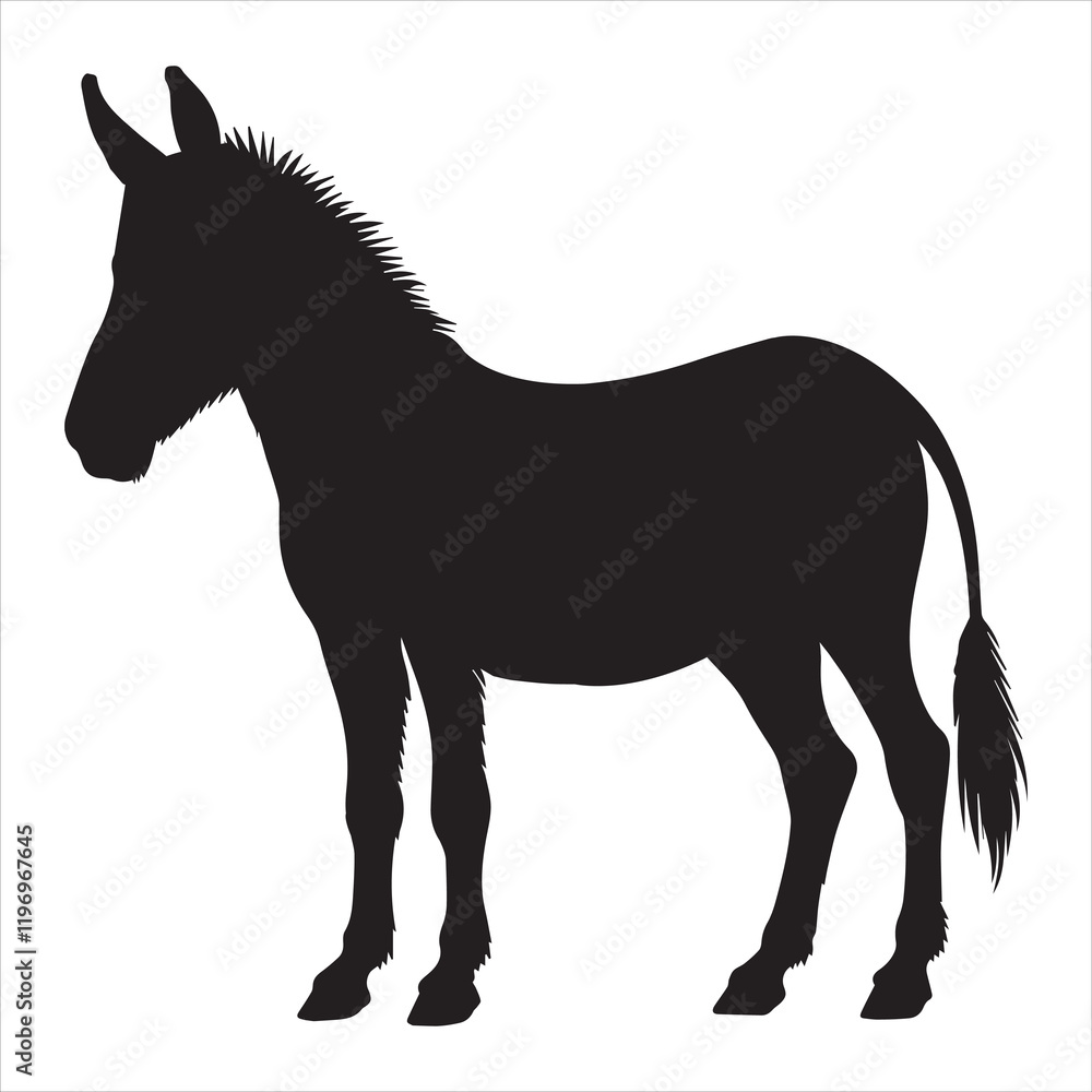 Fototapeta premium Donkey standing silhouette vector illustration, Catalan donkey animal clipart Design 