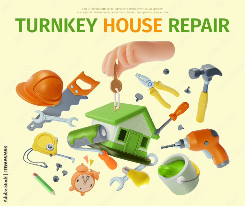 Φωτογραφία 3d Turnkey House Repair Concept Ads Banner Promotion Poster Card
