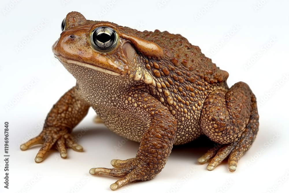 Brown toad with bumpy skin and large, dark eyes. Brown toad with bumpy skin and large, dark eyes.