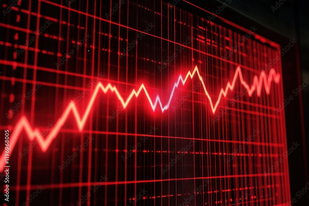 Digital display shows chart with declining trend, capturing bearish market outlook. Highlights financial decline through detailed technological analysis. Digital display shows chart with declining trend, capturing bearish market outlook. Highlights financial decline through detailed technological analysis.
