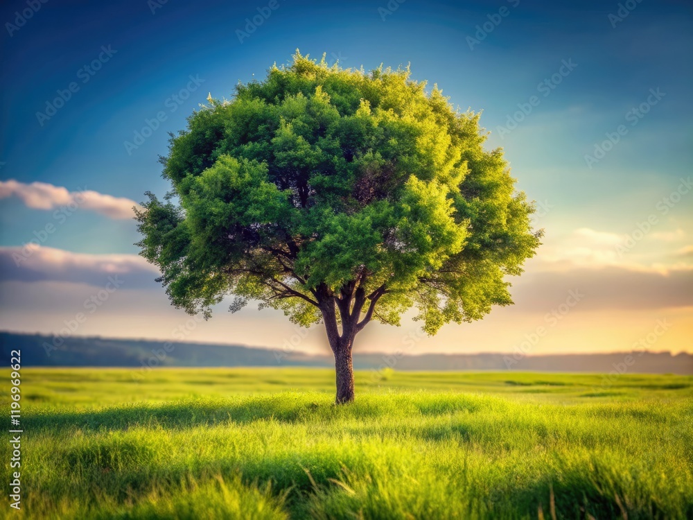 Solitary young tree silhouette against a minimalist nature background offers ample copy space.