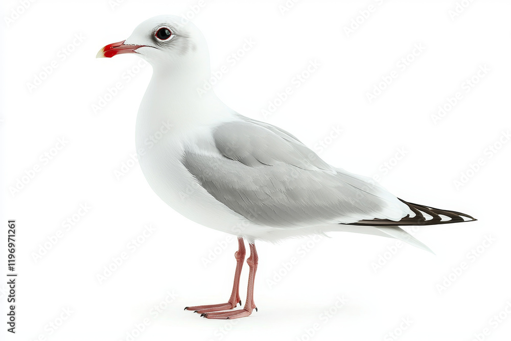 Elegant Seagull, Profile View, White Background. Elegant Seagull, Profile View, White Background.