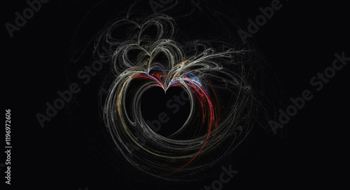 dark background with heart illustration made with thin lines abstract and artistic feel