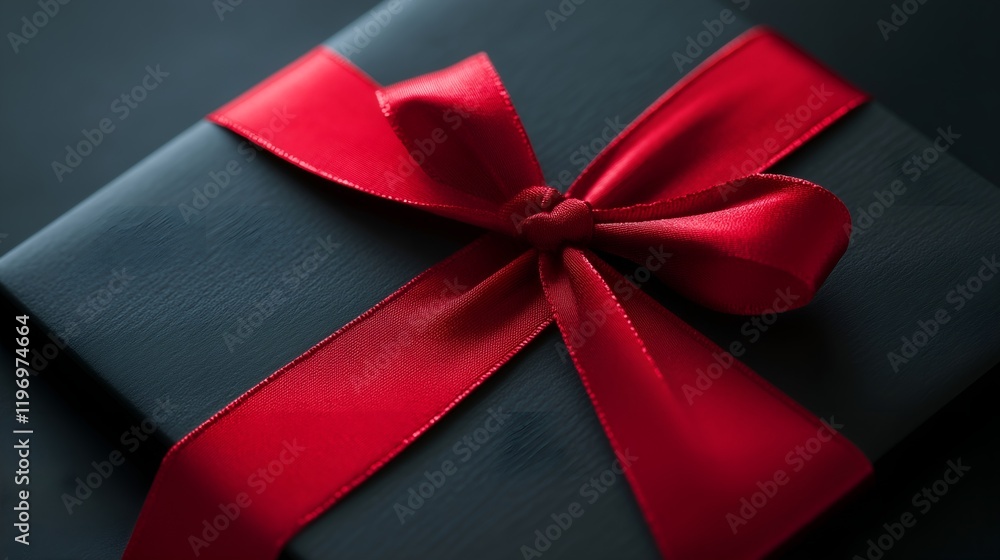 Gift wrapped in black paper with a red bow for Valentine's Day Gift wrapped in black paper with a red bow for Valentine's Day