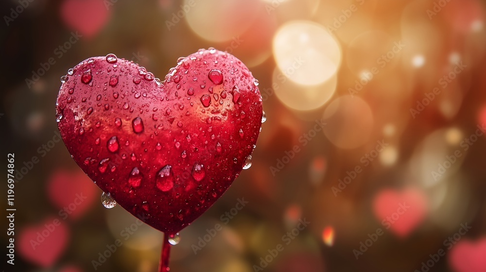 Obraz premium Bright red heart with raindrops celebrating love on Valentine's Day